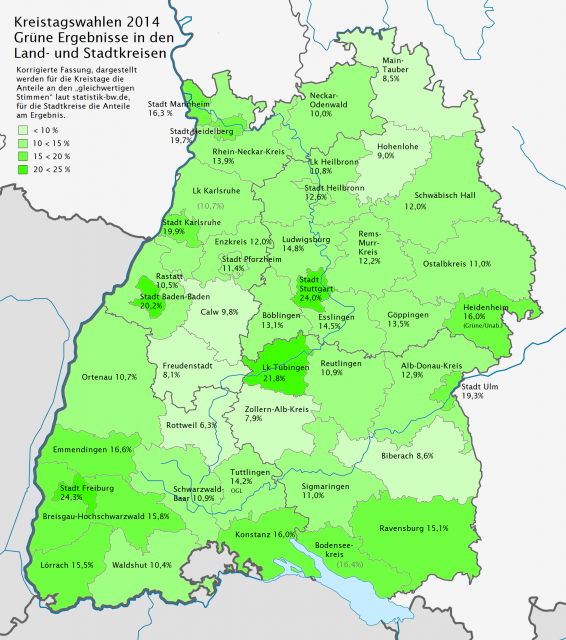 Kreistagswahlen 2014: Grüne Ergebnisse in den Land- und Stadtkreisen